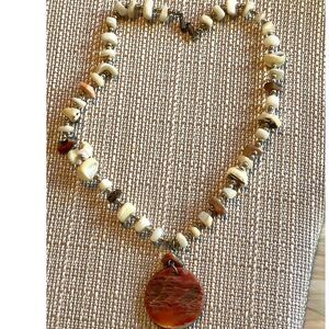 Vintage Shell & Abalone Surfer Beach Tropical Necklace Boho 1980s Pendant 16"